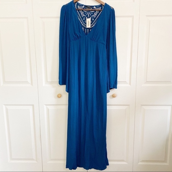 Forever 21 NWT Teal Maxi Long Sleeve Bohemian Lace Dress - Picture 10 of 10